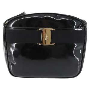 Salvatore Ferragamo Patent Leather Vara Shoulder Bag Black